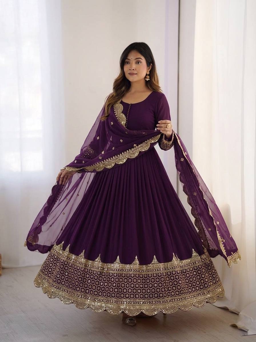Sophisticated Anarkali Suit Set Intricate Golden Embellishments and Festive Party Outfit