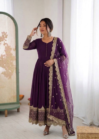 Sophisticated Anarkali Suit Set Intricate Golden Embellishments and Festive Party Outfit