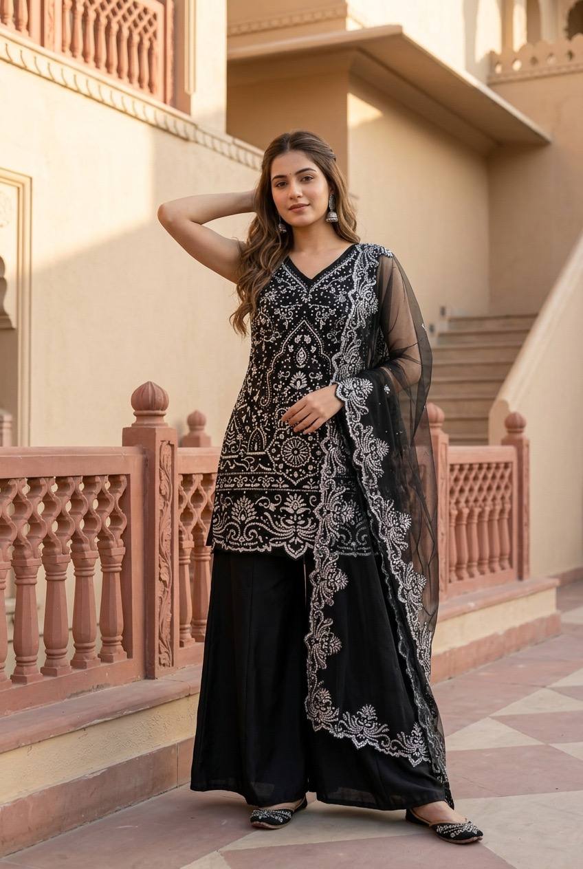 Exclusive Ethnic Sharara Set for Wedding Occasions Heavy Sequins and Thread Work Party Outfit