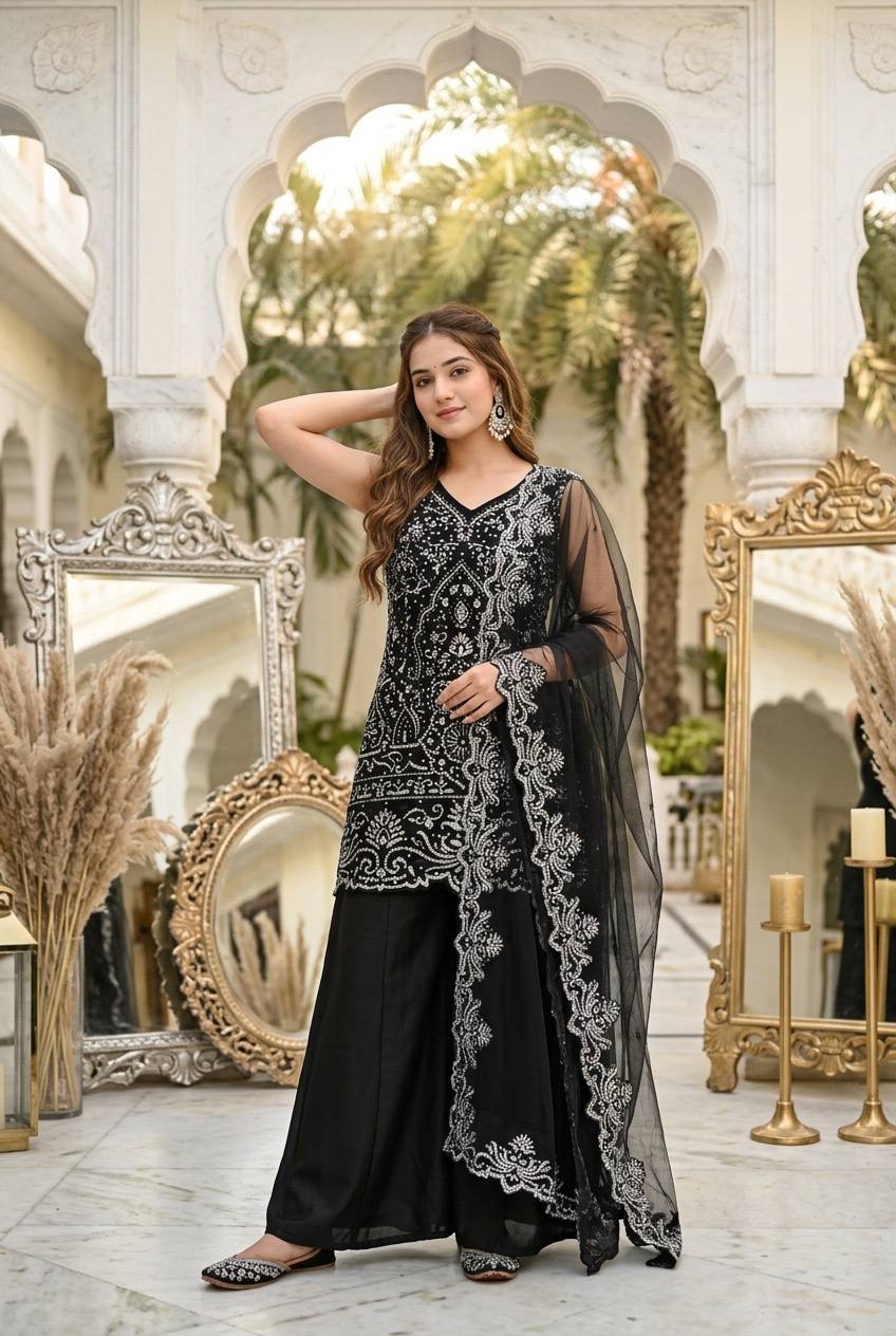 Exclusive Ethnic Sharara Set for Wedding Occasions Heavy Sequins and Thread Work Party Outfit