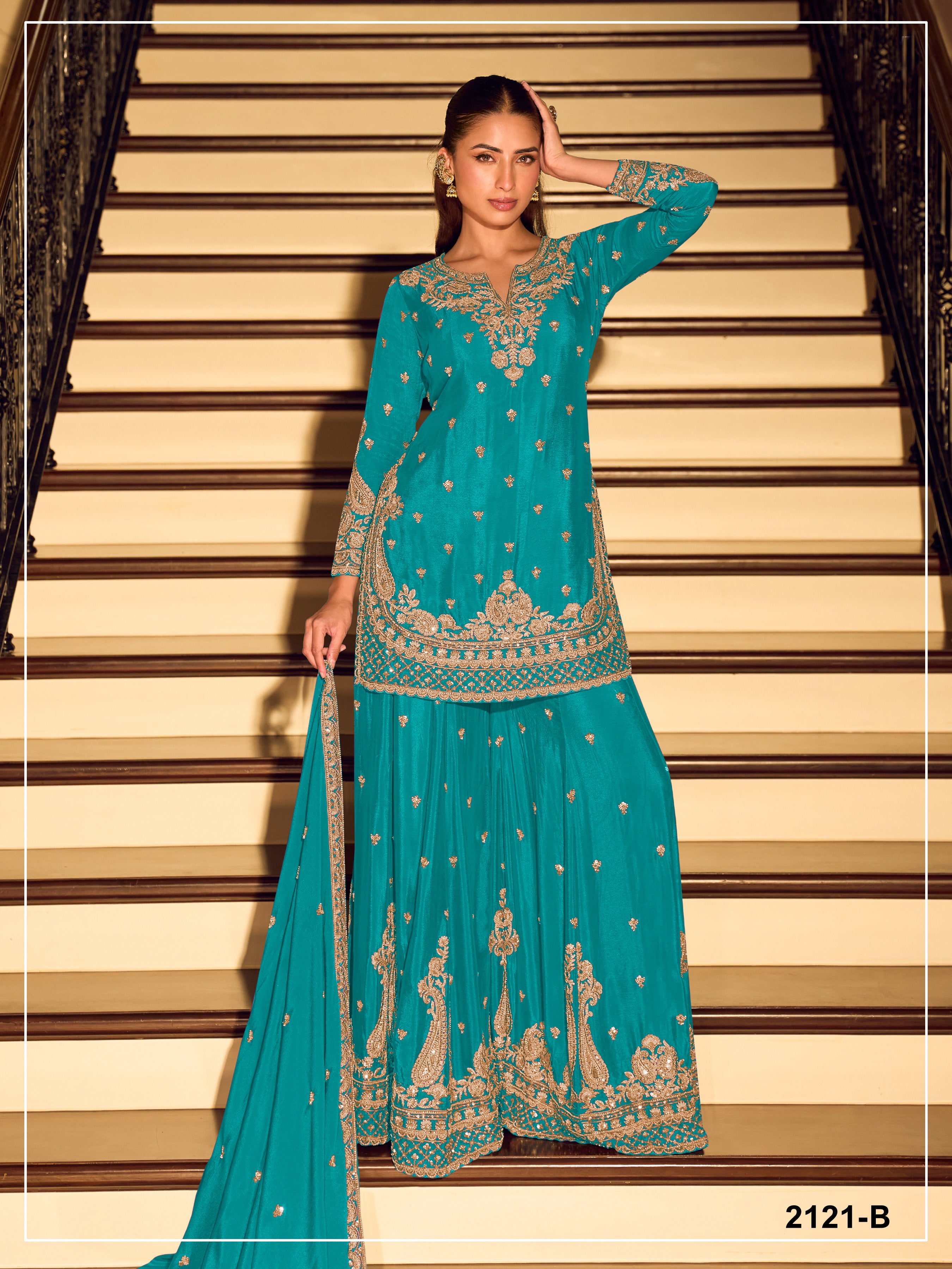 Elegant Festive Ethnic Ensemble Heavy Embroidered Sharara Suit for Weddings