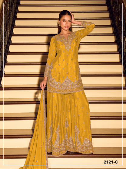 Elegant Festive Ethnic Ensemble Heavy Embroidered Sharara Suit for Weddings