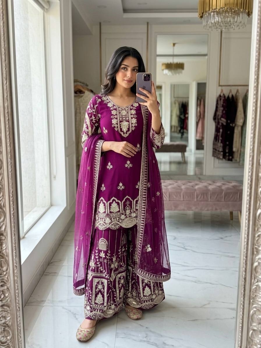 Sophisticated Traditional Sharara Set Hand-Embellished Festive Ensemble