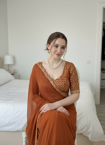 Embroidered Chiffon Saree with Designer Blouse Elegant Party & Festive Wear