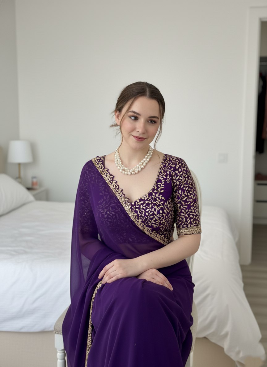 Embroidered Chiffon Saree with Designer Blouse Elegant Party & Festive Wear