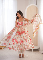 Designer Floral Anarkali with Matching Pant And Scalloped Dupatta Set