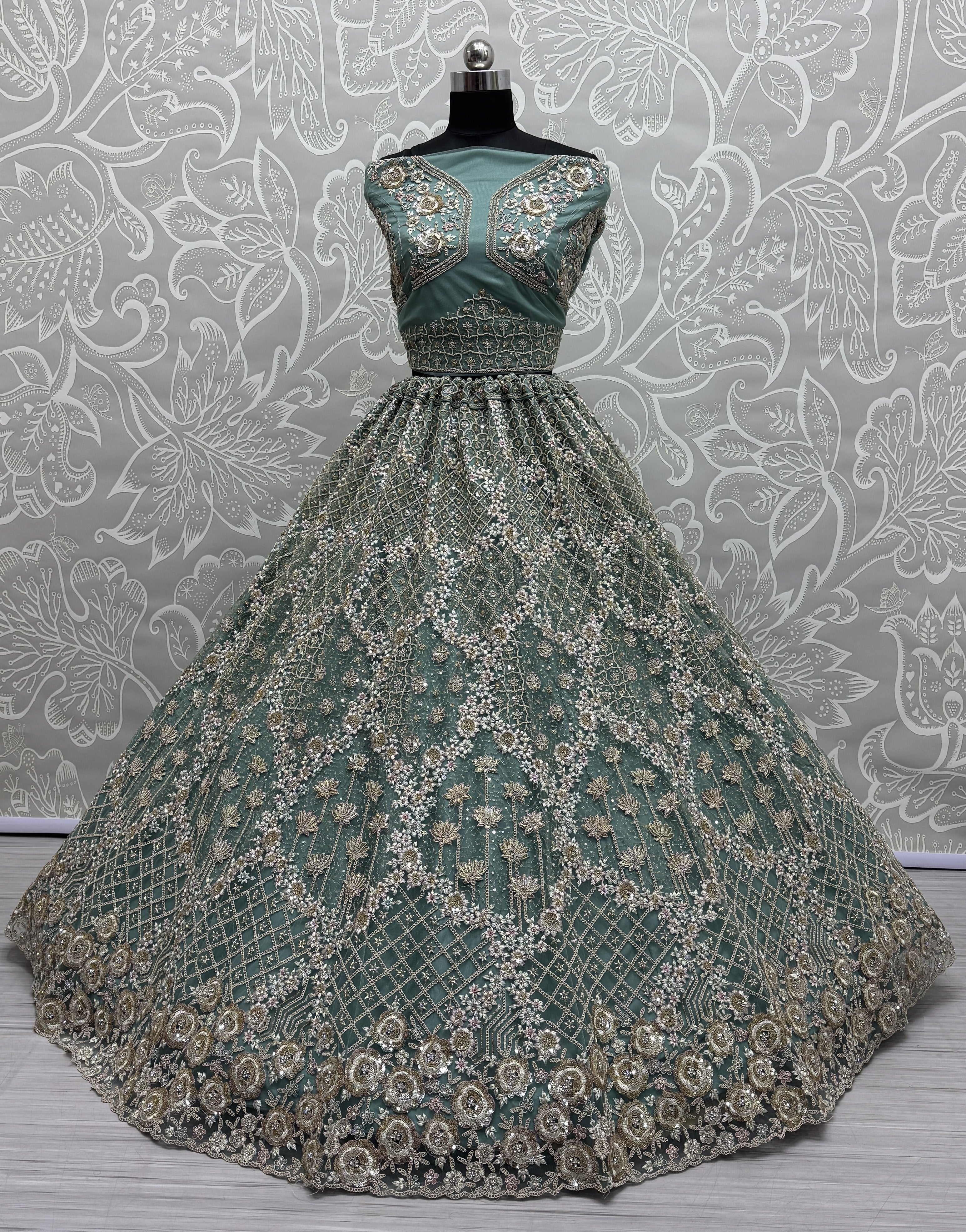 Heavy Embroidered Bridal Lehenga Choli with Sequins & Stone Work