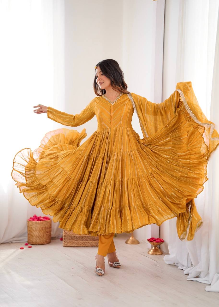 Sophisticated Traditional Anarkali Ensemble Striped Festive Wear for Women