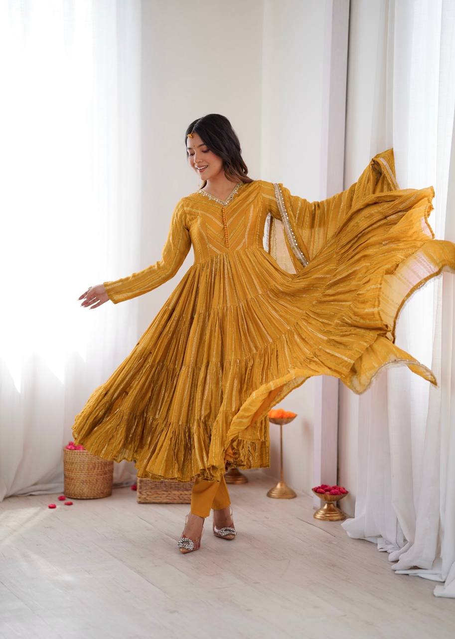 Sophisticated Traditional Anarkali Ensemble Striped Festive Wear for Women