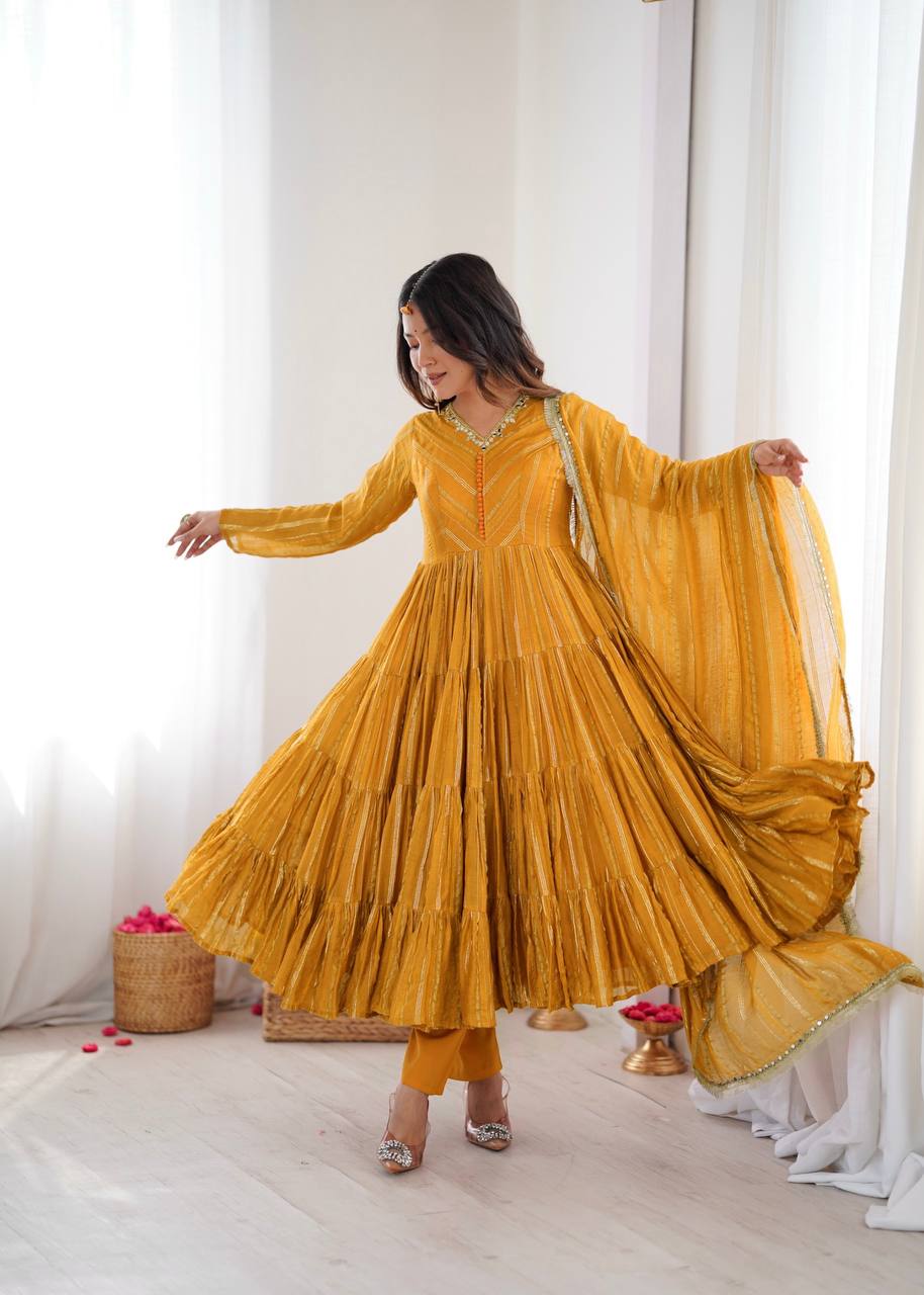 Sophisticated Traditional Anarkali Ensemble Striped Festive Wear for Women