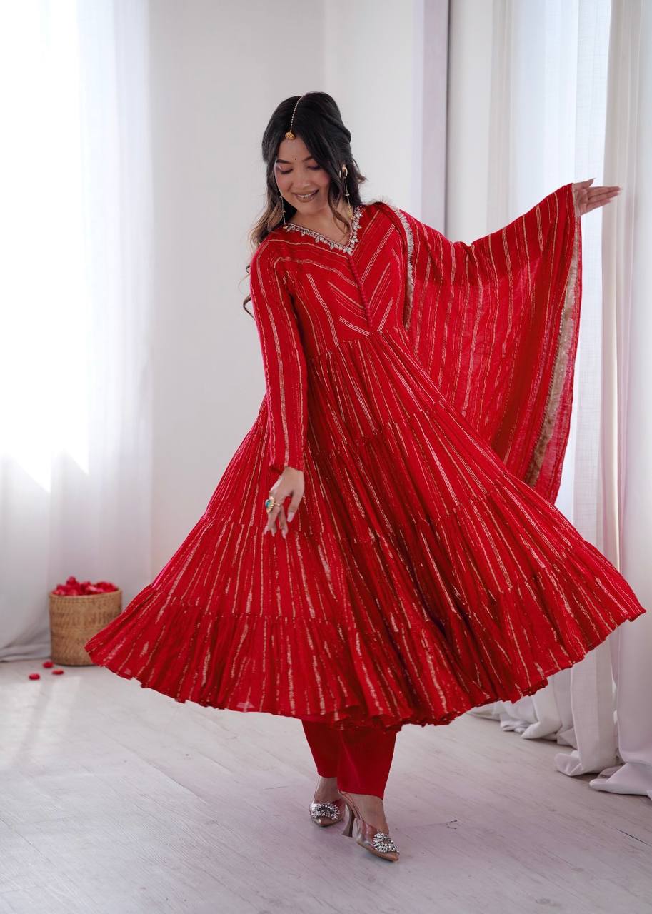 Sophisticated Traditional Anarkali Ensemble Striped Festive Wear for Women