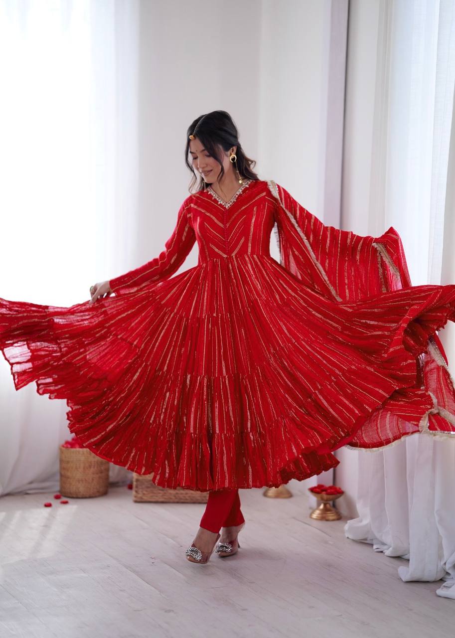 Sophisticated Traditional Anarkali Ensemble Striped Festive Wear for Women