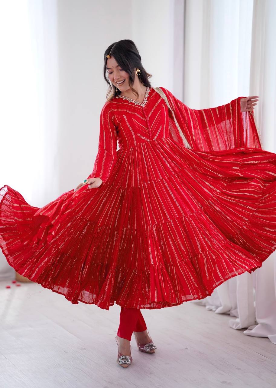 Sophisticated Traditional Anarkali Ensemble Striped Festive Wear for Women