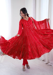 Sophisticated Traditional Anarkali Ensemble Striped Festive Wear for Women