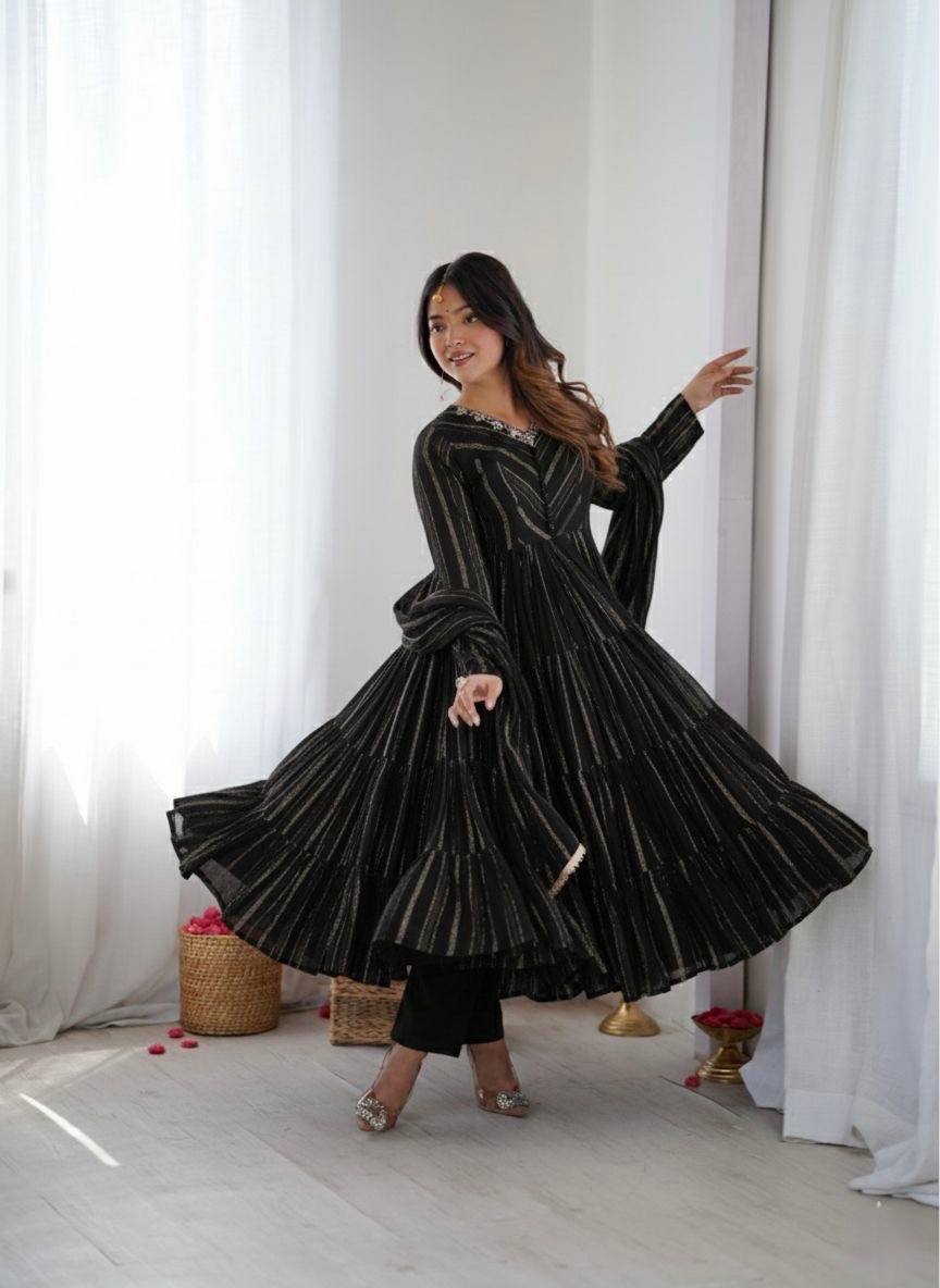 Sophisticated Traditional Anarkali Ensemble Striped Festive Wear for Women