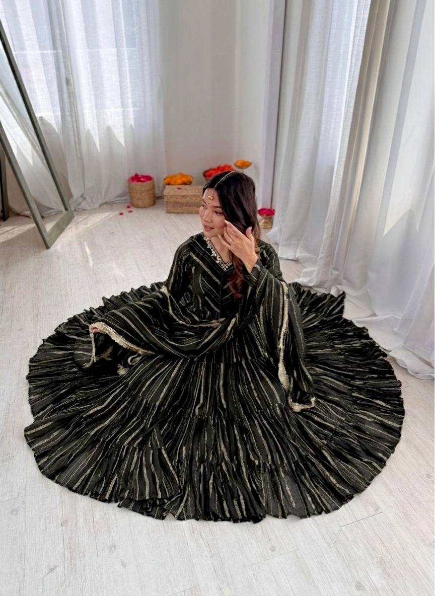Sophisticated Traditional Anarkali Ensemble Striped Festive Wear for Women