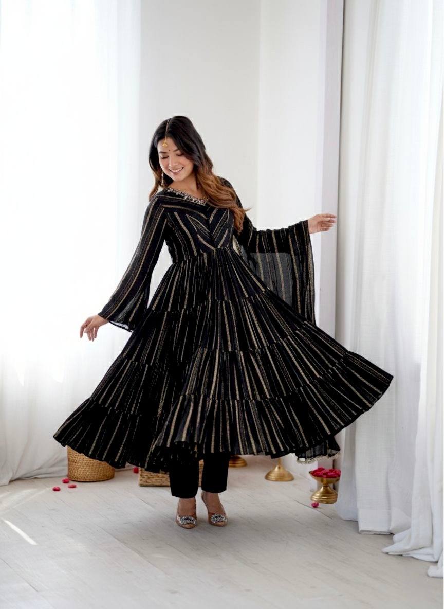 Sophisticated Traditional Anarkali Ensemble Striped Festive Wear for Women