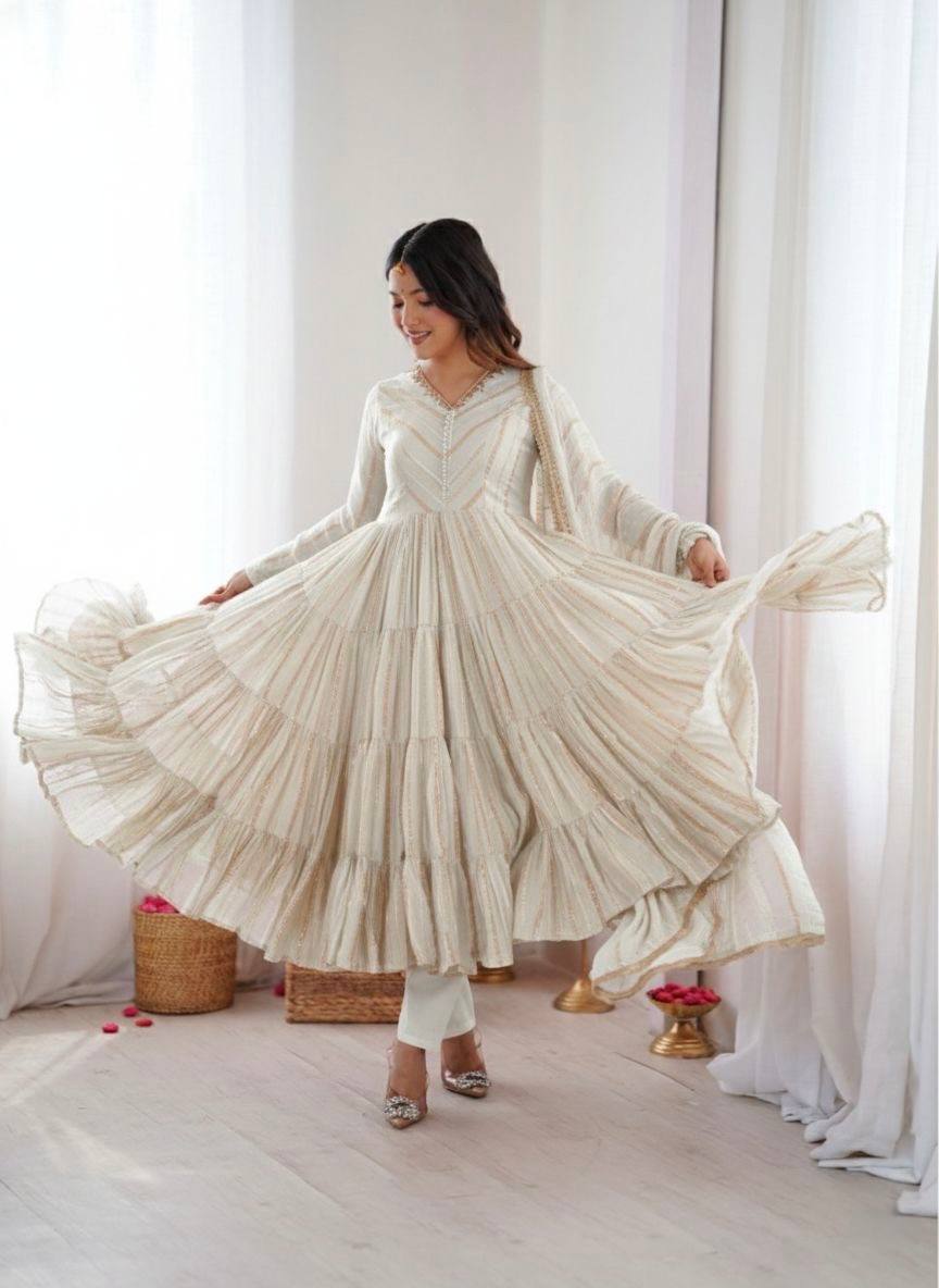 Sophisticated Traditional Anarkali Ensemble Striped Festive Wear for Women