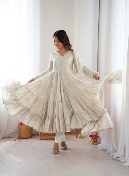 Sophisticated Traditional Anarkali Ensemble Striped Festive Wear for Women