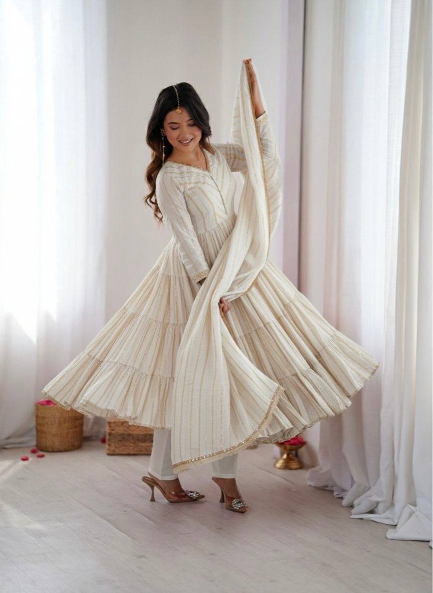 Sophisticated Traditional Anarkali Ensemble Striped Festive Wear for Women