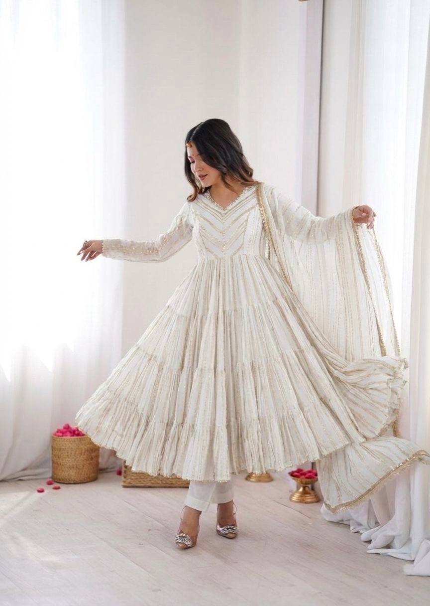 Sophisticated Traditional Anarkali Ensemble Striped Festive Wear for Women