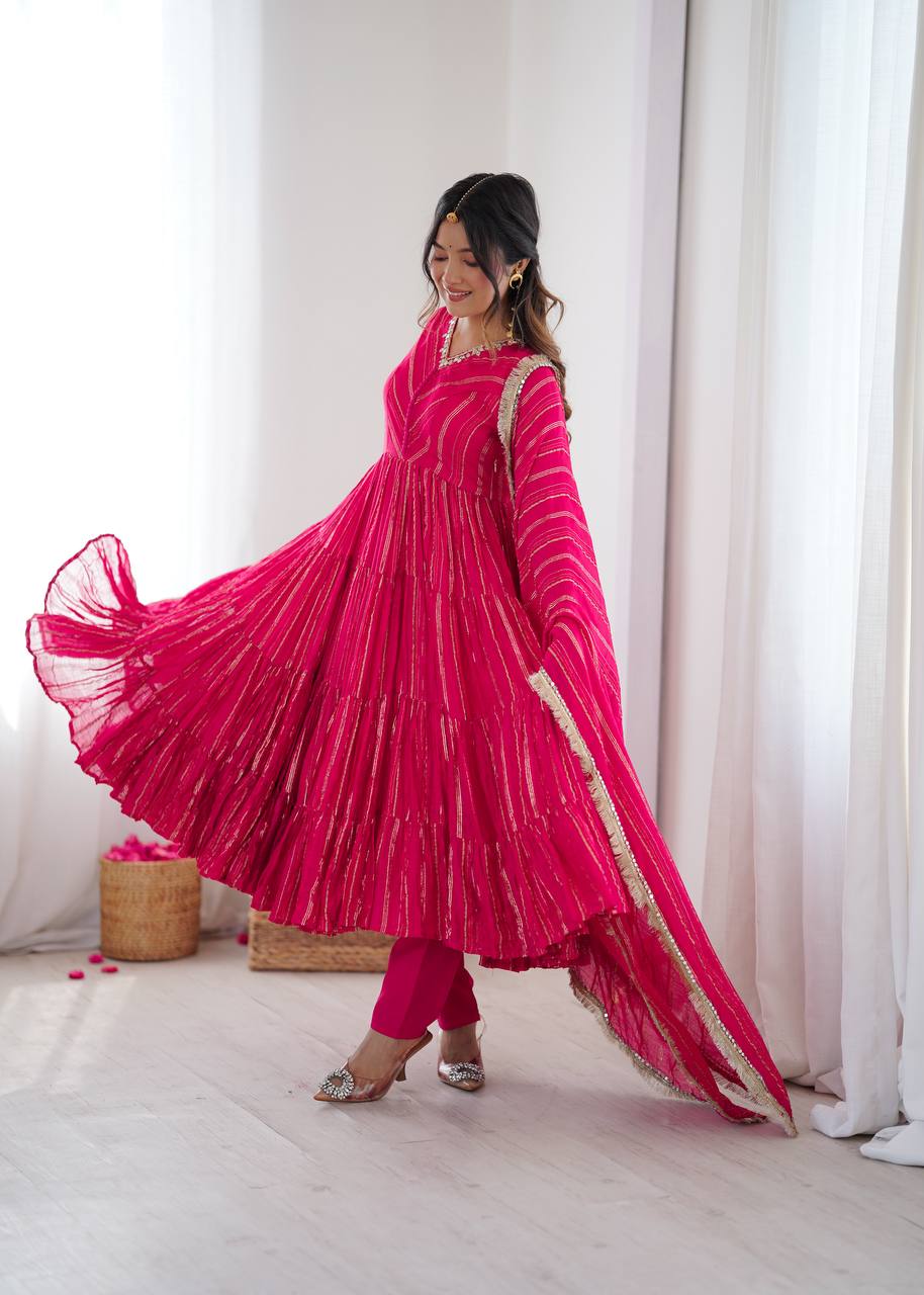Sophisticated Traditional Anarkali Ensemble Striped Festive Wear for Women