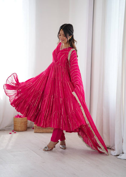 Sophisticated Traditional Anarkali Ensemble Striped Festive Wear for Women