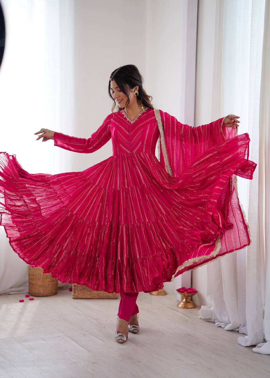 Sophisticated Traditional Anarkali Ensemble Striped Festive Wear for Women