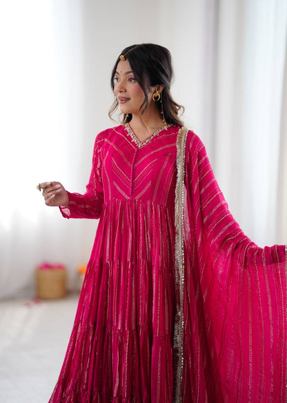 Sophisticated Traditional Anarkali Ensemble Striped Festive Wear for Women