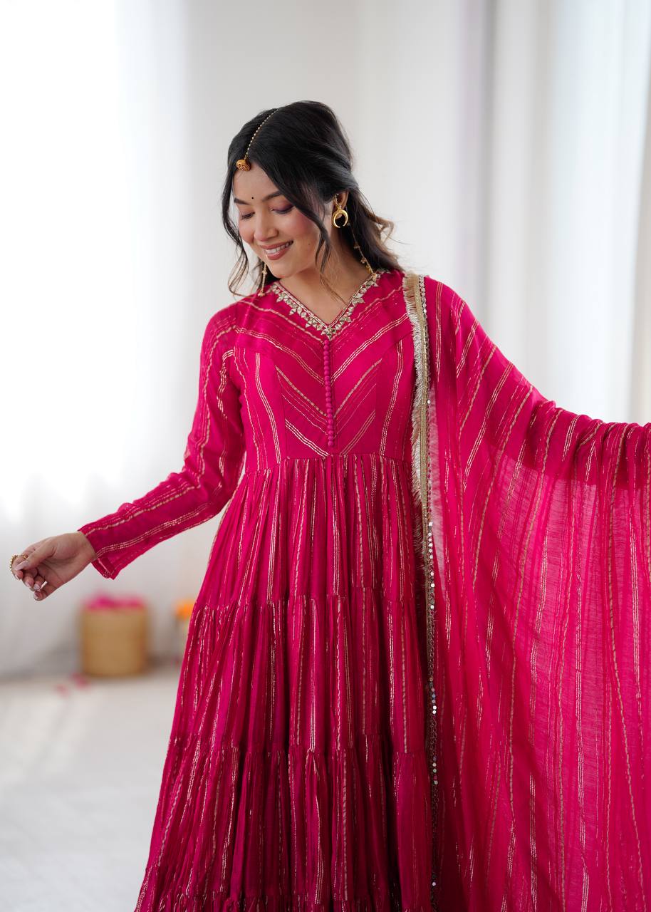 Sophisticated Traditional Anarkali Ensemble Striped Festive Wear for Women