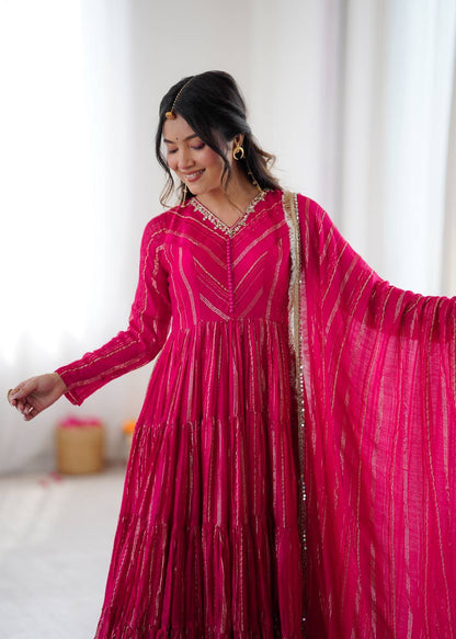 Sophisticated Traditional Anarkali Ensemble Striped Festive Wear for Women