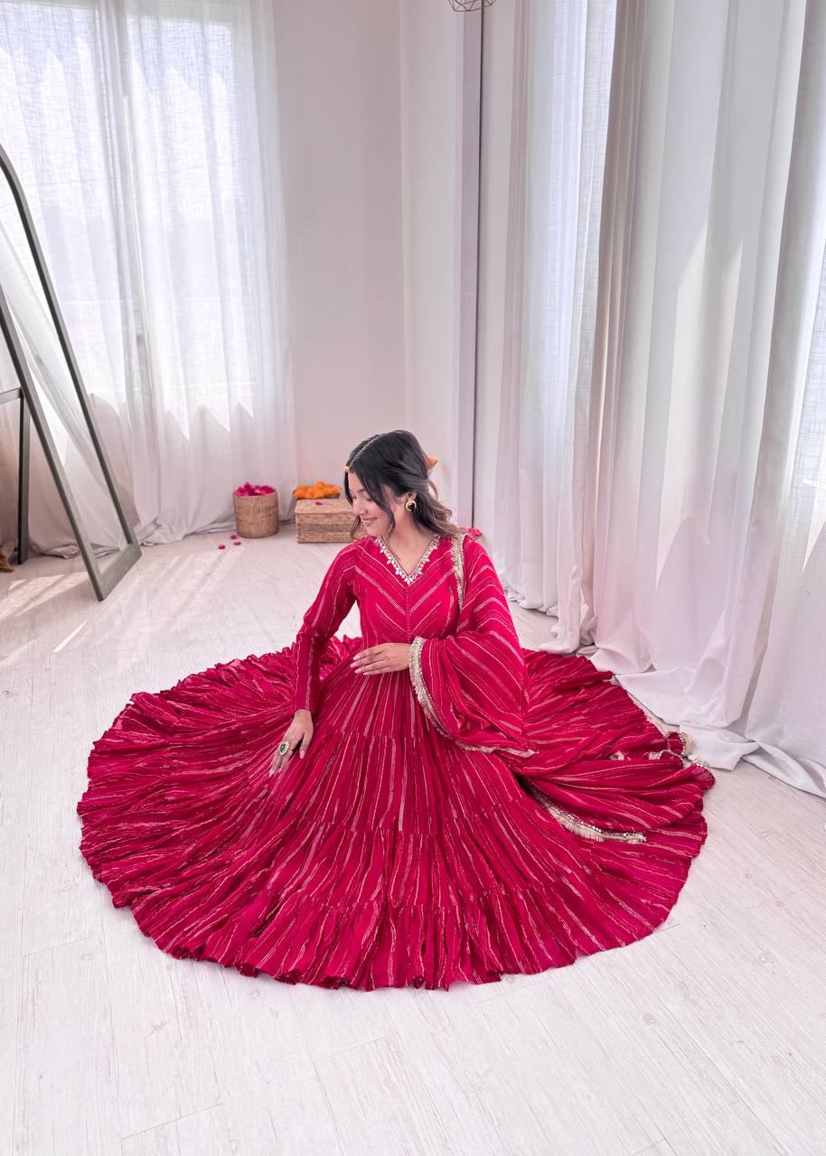 Sophisticated Traditional Anarkali Ensemble Striped Festive Wear for Women