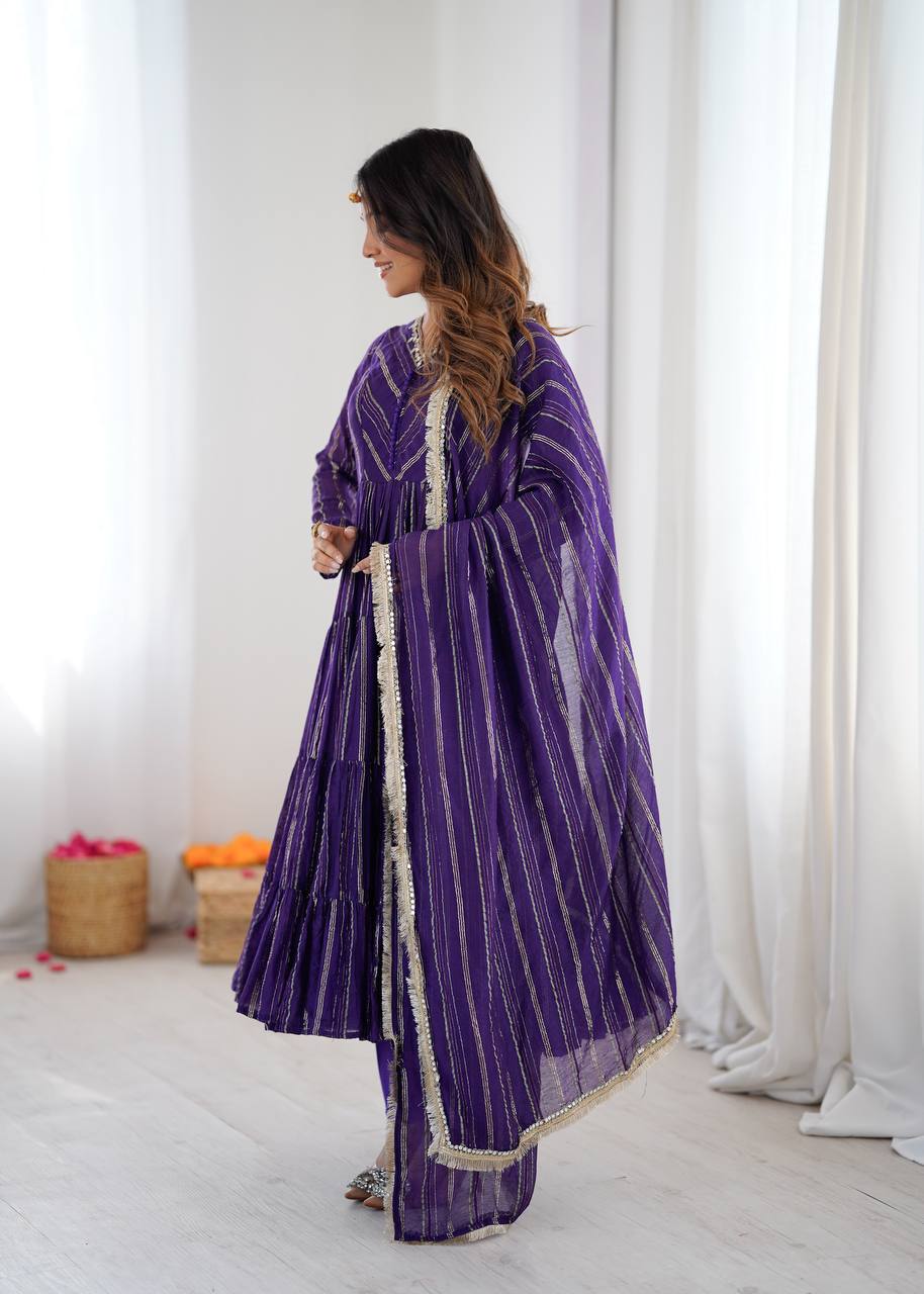 Sophisticated Traditional Anarkali Ensemble Striped Festive Wear for Women