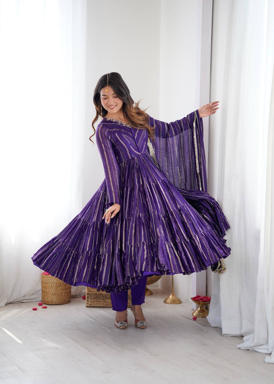 Sophisticated Traditional Anarkali Ensemble Striped Festive Wear for Women