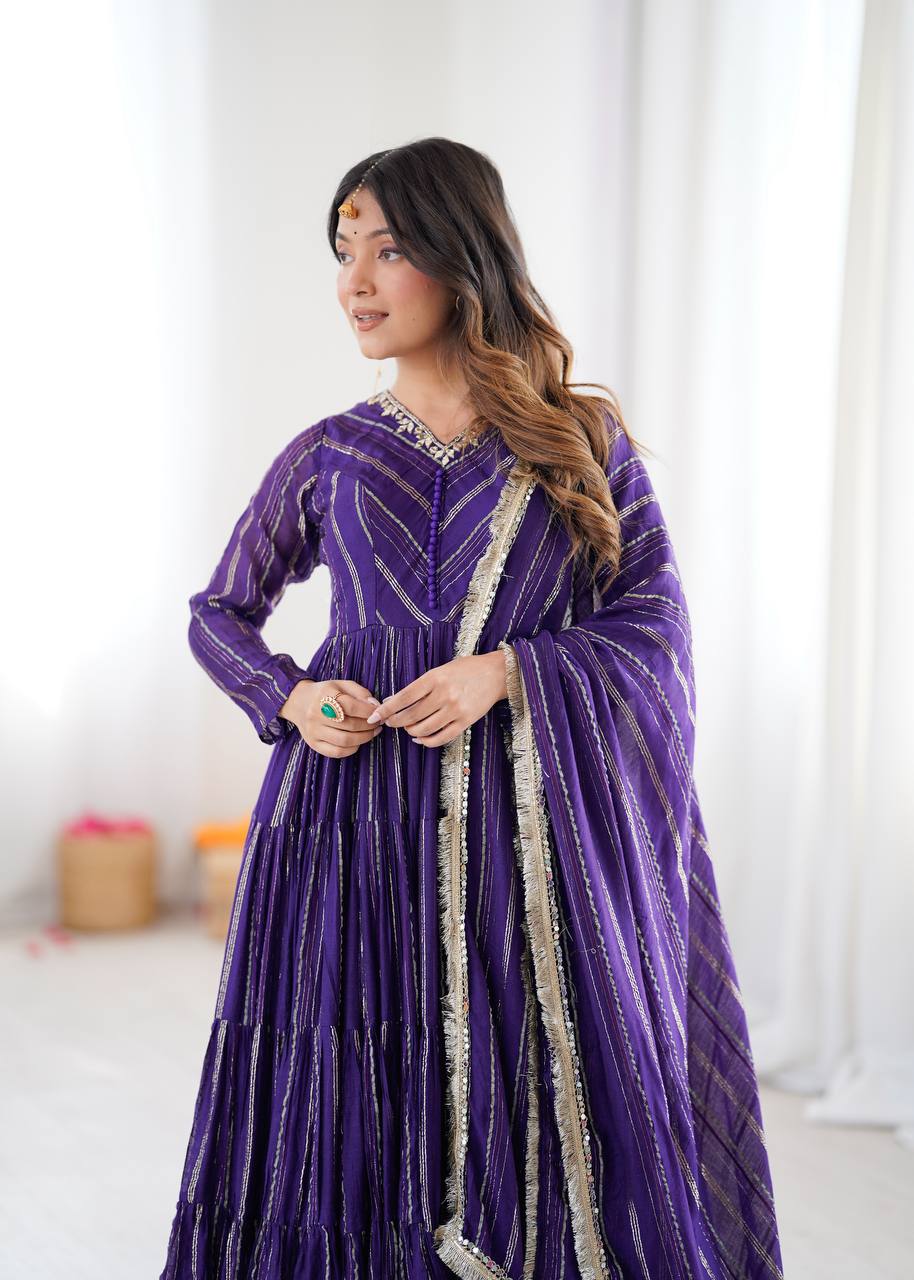 Sophisticated Traditional Anarkali Ensemble Striped Festive Wear for Women