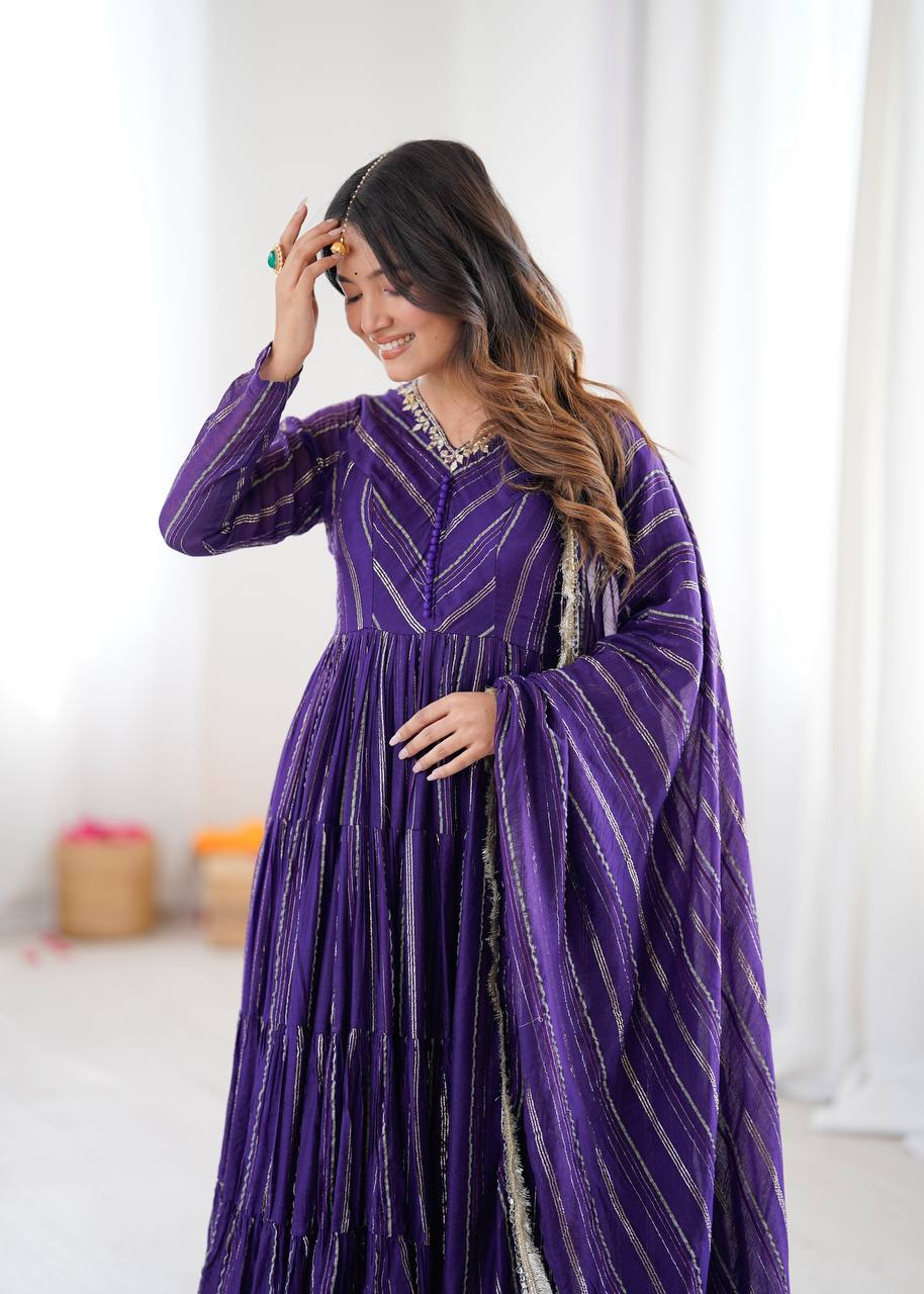 Sophisticated Traditional Anarkali Ensemble Striped Festive Wear for Women