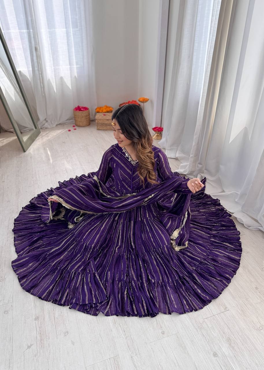 Sophisticated Traditional Anarkali Ensemble Striped Festive Wear for Women