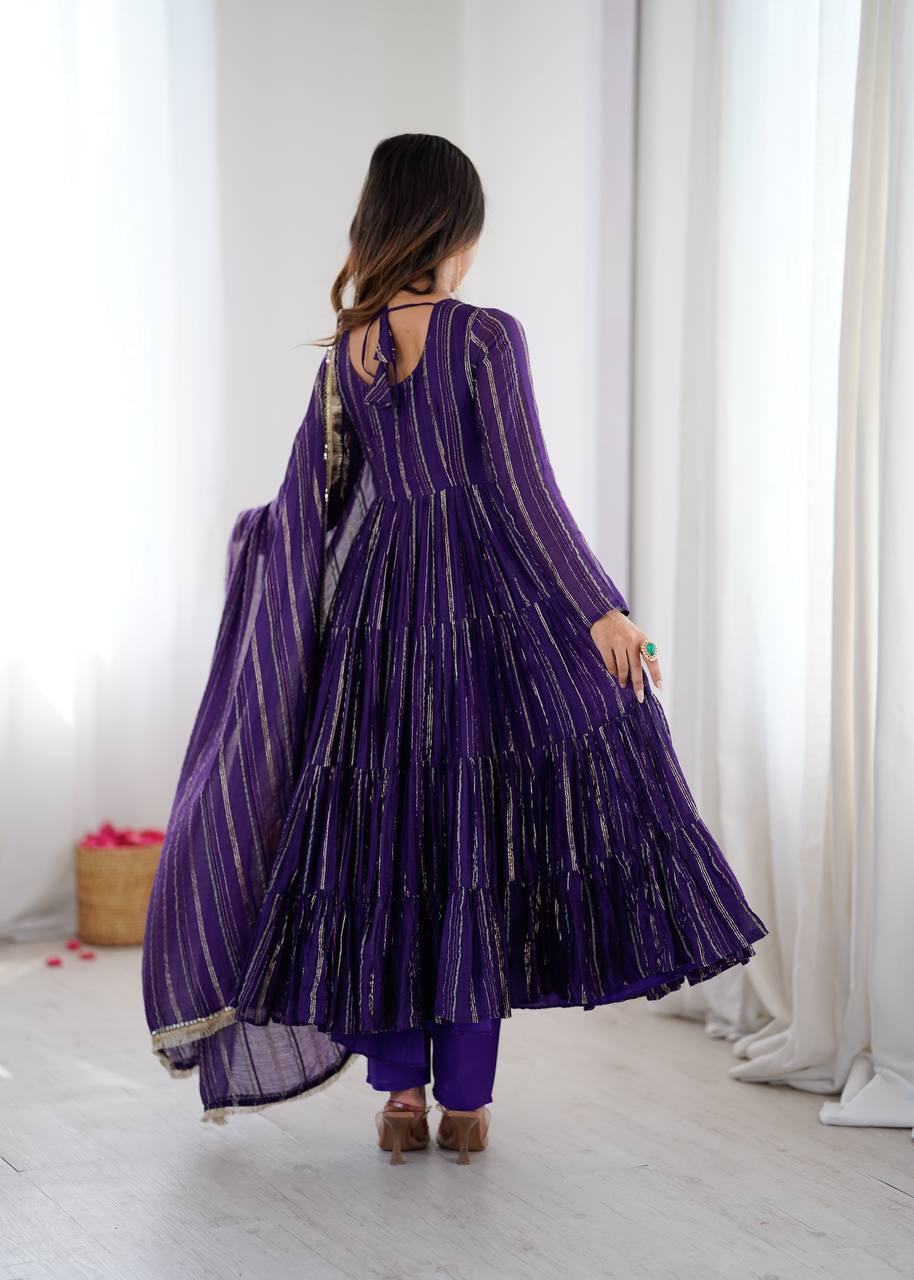 Sophisticated Traditional Anarkali Ensemble Striped Festive Wear for Women
