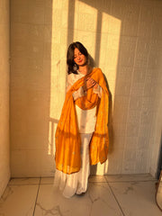Stylish White Kurti and Bottom Set with Rich Contrast Festive Dupatta for Weddings
