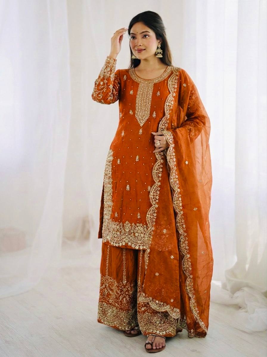 Elegant Ethnic Sharara Suit for Women Intricate Thread Work Festive Ensemble