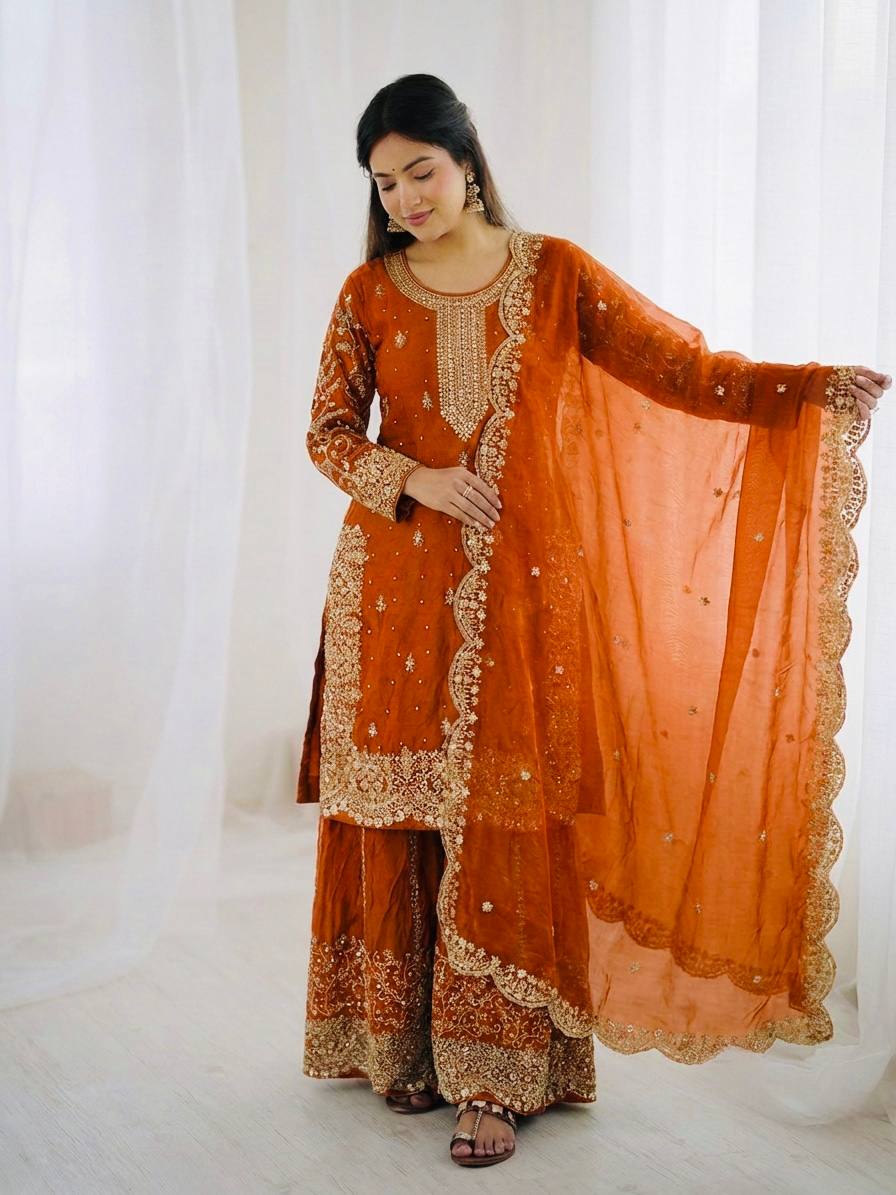 Elegant Ethnic Sharara Suit for Women Intricate Thread Work Festive Ensemble