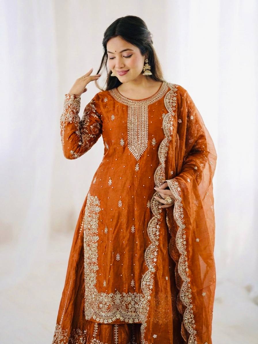 Elegant Ethnic Sharara Suit for Women Intricate Thread Work Festive Ensemble