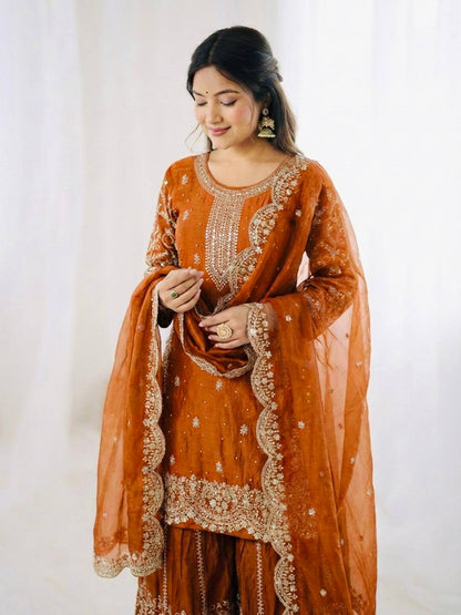 Elegant Ethnic Sharara Suit for Women Intricate Thread Work Festive Ensemble