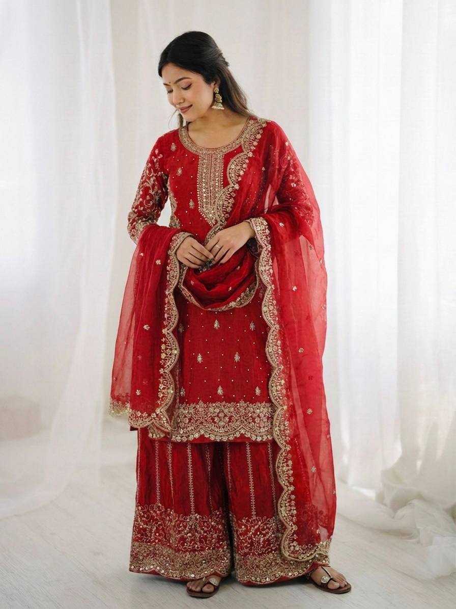 Elegant Ethnic Sharara Suit for Women Intricate Thread Work Festive Ensemble