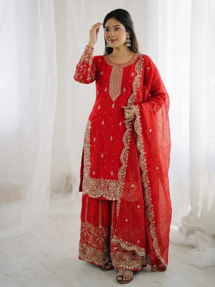 Elegant Ethnic Sharara Suit for Women Intricate Thread Work Festive Ensemble