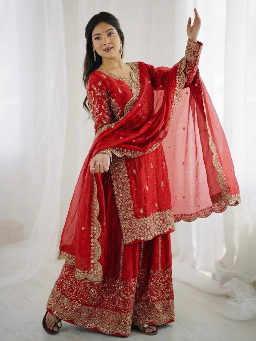 Elegant Ethnic Sharara Suit for Women Intricate Thread Work Festive Ensemble