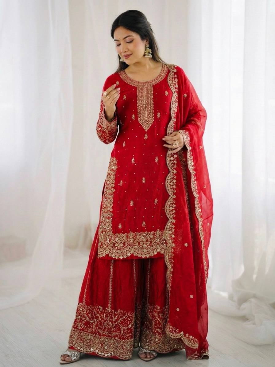 Elegant Ethnic Sharara Suit for Women Intricate Thread Work Festive Ensemble