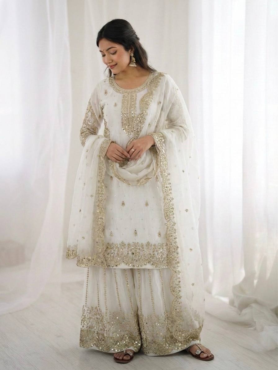 Elegant Ethnic Sharara Suit for Women Intricate Thread Work Festive Ensemble