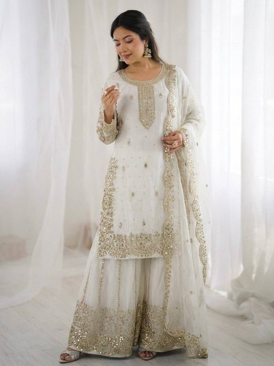 Elegant Ethnic Sharara Suit for Women Intricate Thread Work Festive Ensemble
