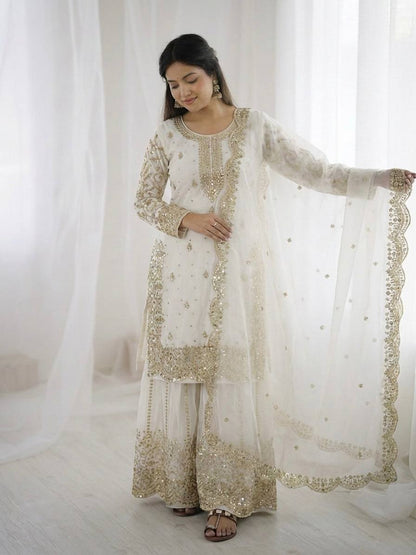Elegant Ethnic Sharara Suit for Women Intricate Thread Work Festive Ensemble